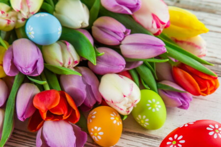 buket, Paskah, telur, bunga-bunga, tulip