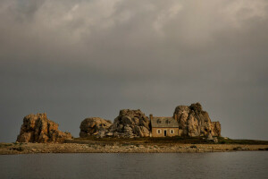 Brittany, awan, Perancis, rumah, batu, The Castel Meur, langit