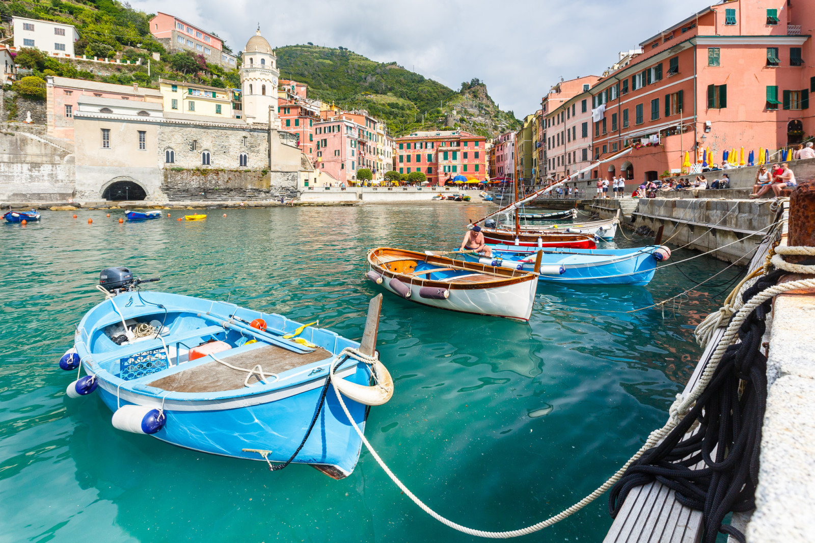Teluk, gunung, rumah, perahu, Italia, Cinque Terre, Vernazza