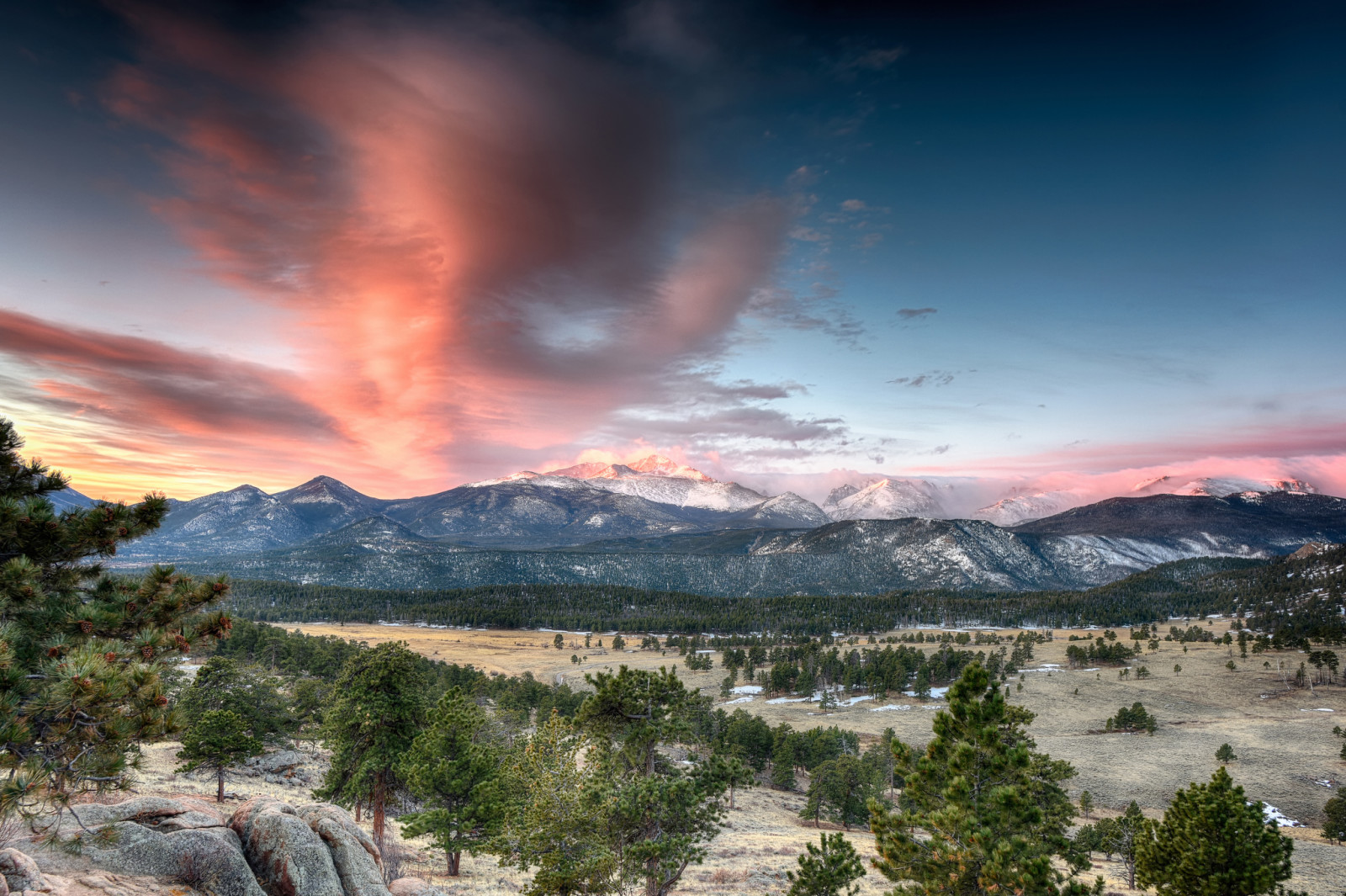 rừng, Thiên nhiên, bầu trời, cây, núi, Colorado, Công viên quốc gia núi Rocky