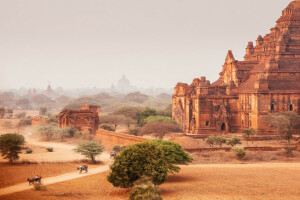 Bagan, khô, Bụi bặm, Xe ngựa, Myanmar, Hình ảnh của chùa Dhammayangyi, đường, Đền