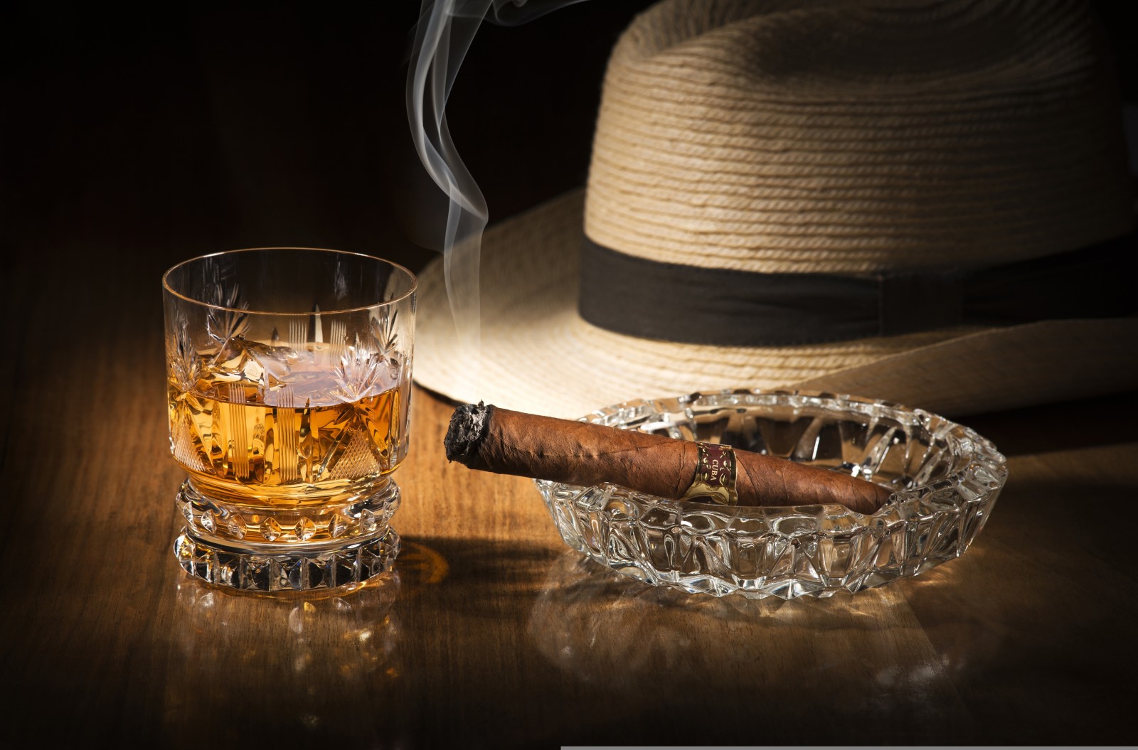 玻璃, 帽子, 威士忌酒, 喝, 抽烟, 醇, 雪茄