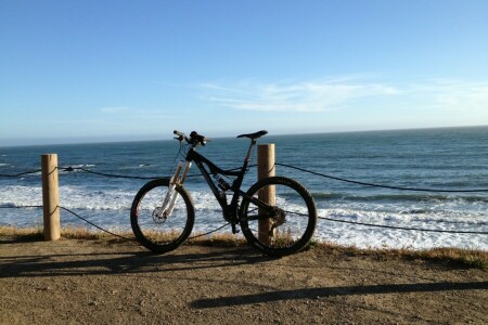 自転車, 停止, 海, 岸