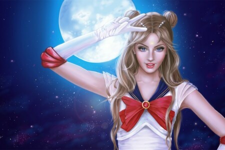 anime, seni, kostum, gadis, Lihat, malam, Sailor Moon, Bulan