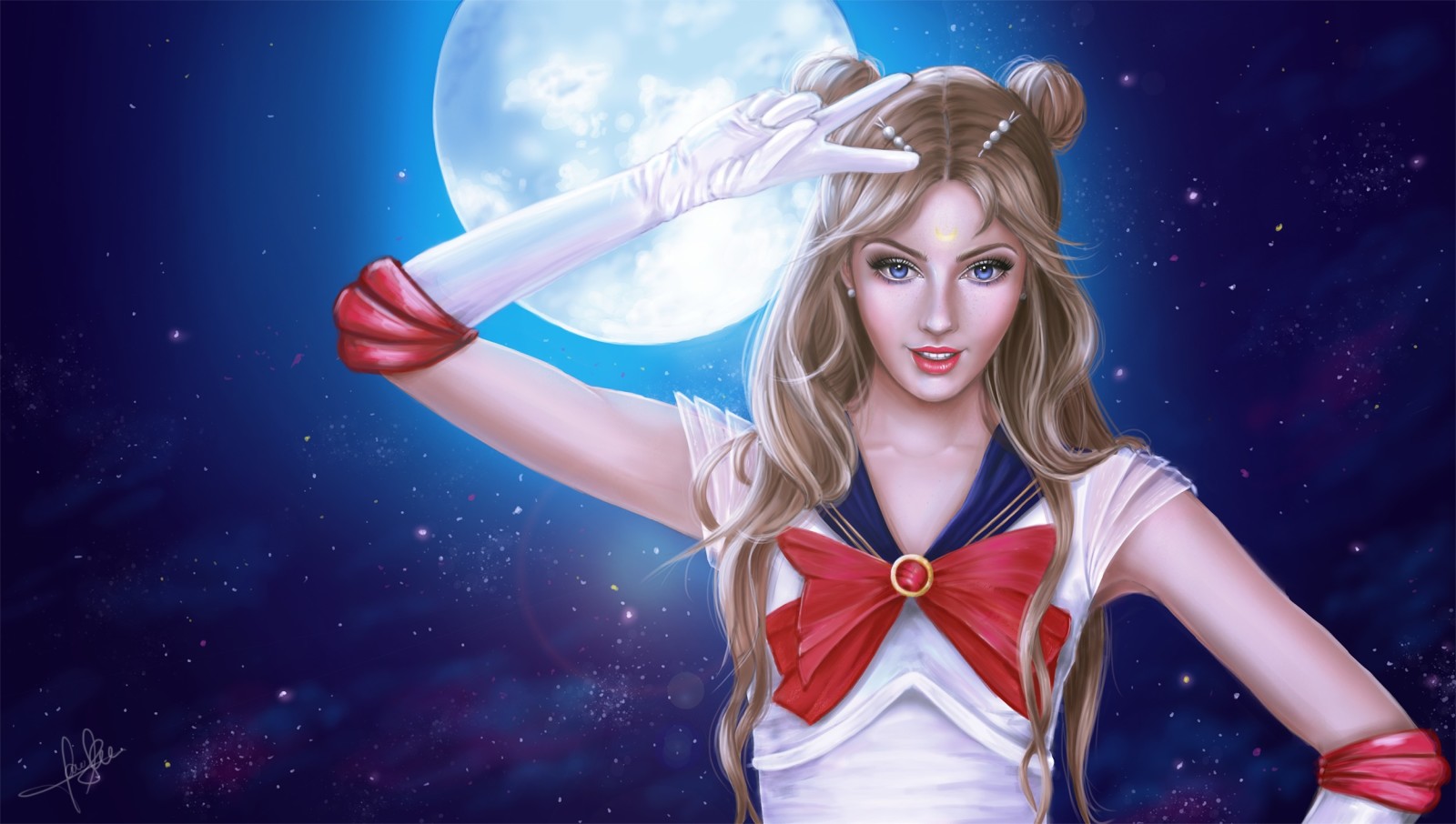 Lihat, gadis, seni, malam, Bulan, kostum, anime, Sailor Moon
