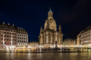khu vực, Dresden, nước Đức, thắp sáng, đèn, tượng đài, đêm, Mọi người