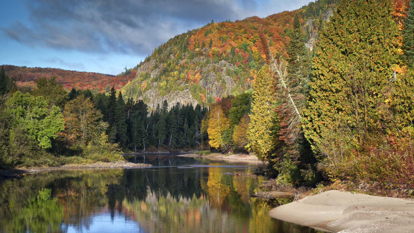 秋季, 森林, 河, 树木, 加拿大, 山脉, 安大略省