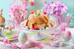 컵케익, 장식, 부활절, 달걀, 꽃들, 행복, 봄
