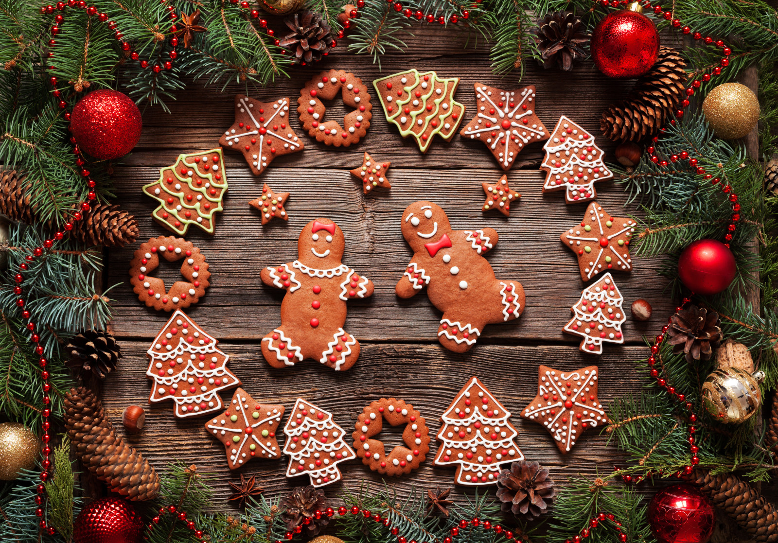 새해, 크리스마스, 장식, 명랑한, 크리스마스, 쿠키, 생강 빵, 케이크