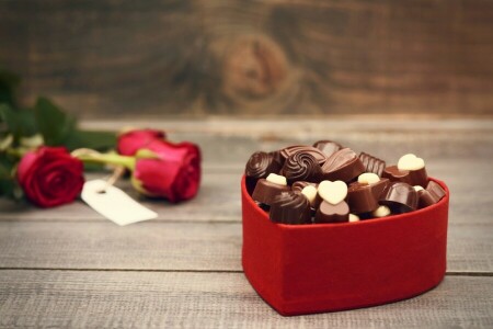 花束, キャンディー, チョコレート, フラワーズ, 心臓, 休日, 愛, 写真