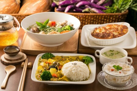 カット, 図, サラダ, スープ, お茶, 野菜