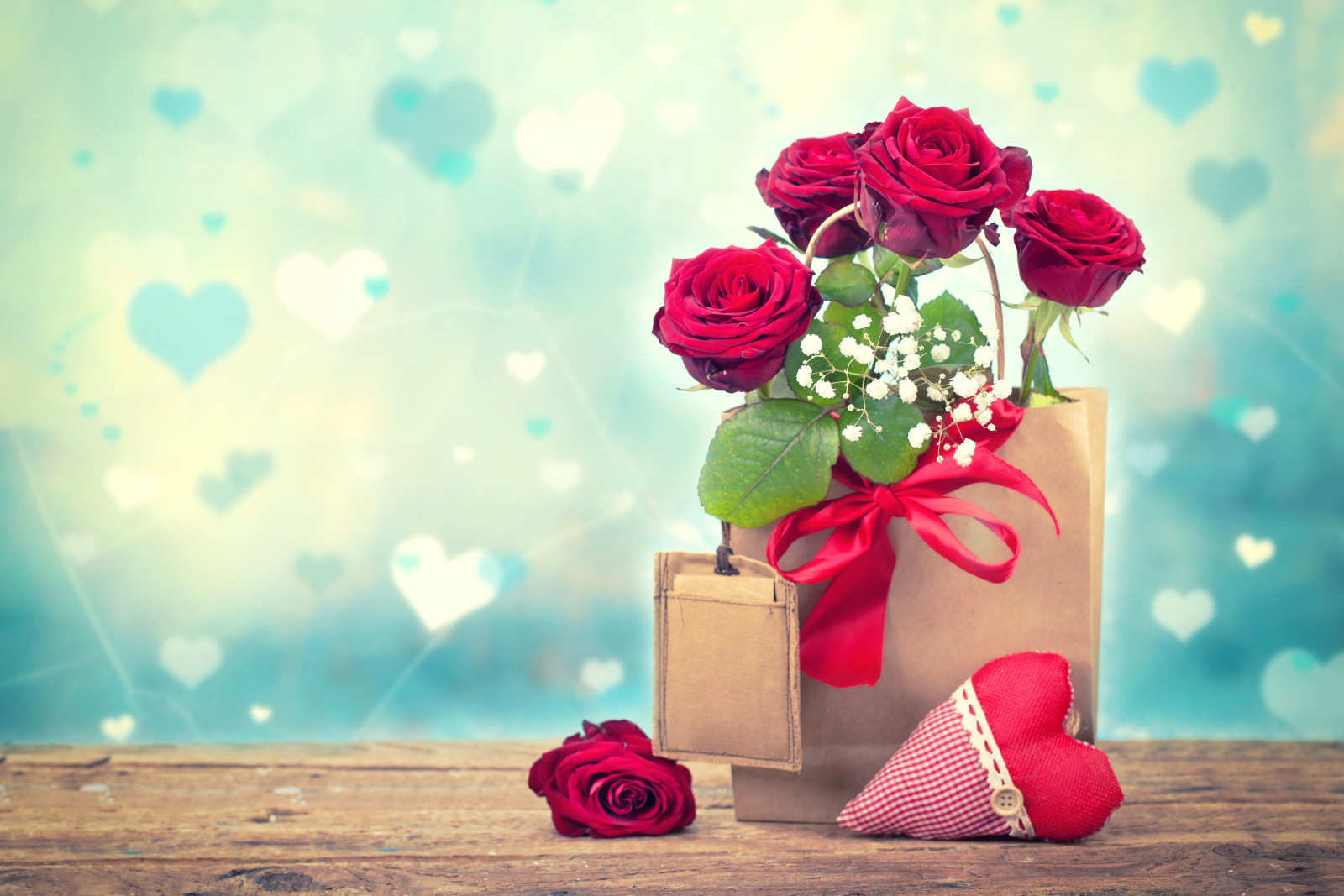 hari Valentine, mawar, jantung, gypsophila, paket