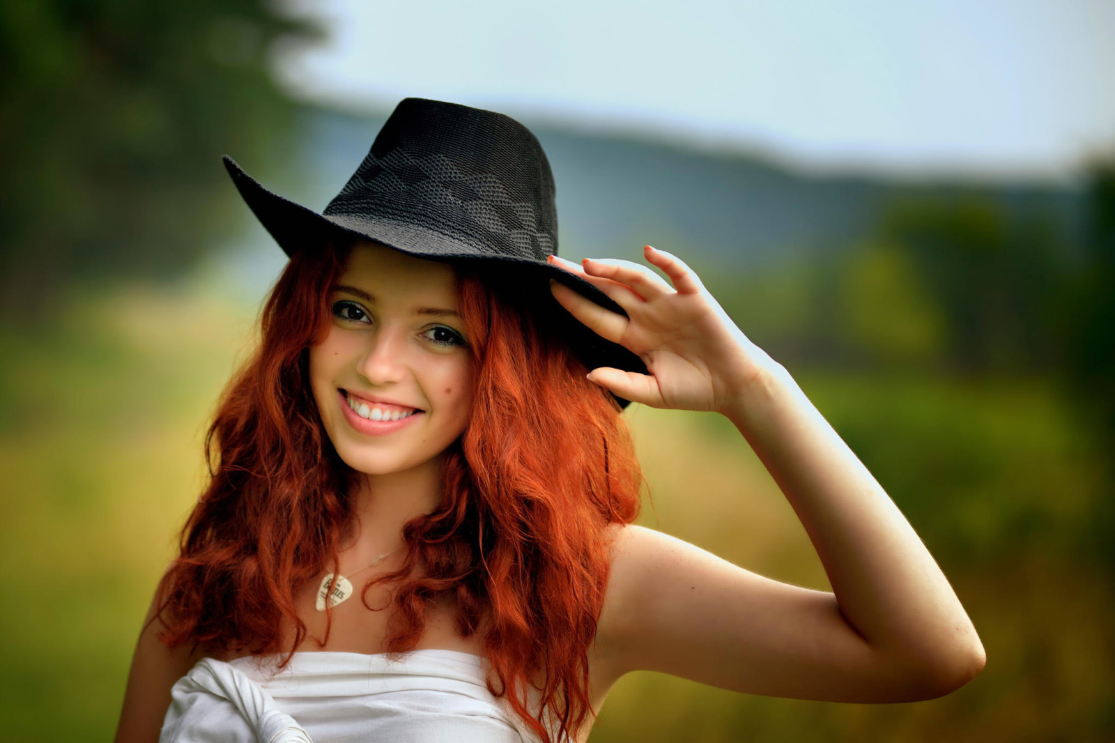 肖像, 微笑, 帽子, 红发女郎, 伊拉