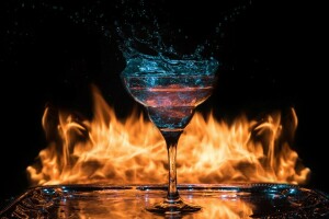 cocktail, ngọn lửa, cốc thủy tinh