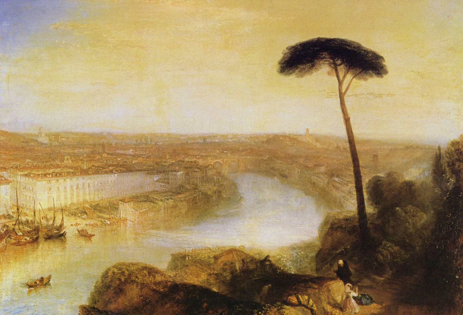 kota, sungai, pemandangan, pohon, gambar, rumah, Roma, William Turner