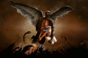 艺术, 巴巴拉拉, 女孩, 恶魔, 武器装备, 翅膀