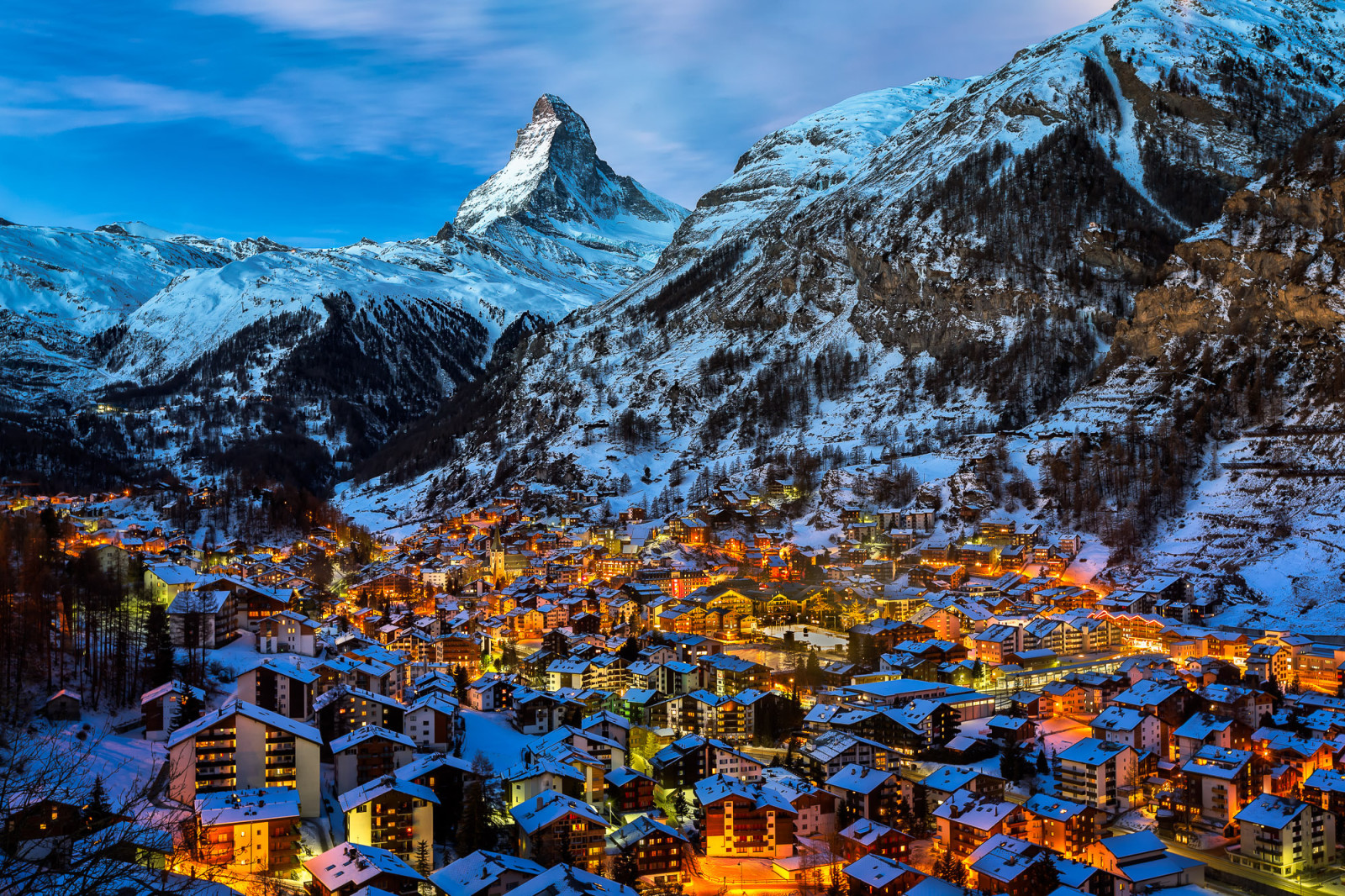 salju, malam, Swiss, musim dingin, lampu, gunung, pegunungan Alpen, Desa