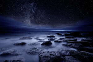 밤, 바다, 육지, 별, 돌, 하늘