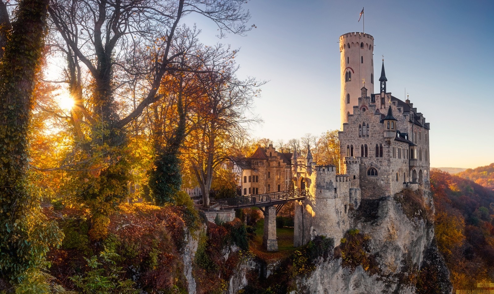 musim gugur, pohon, Jerman, Kastil, matahari