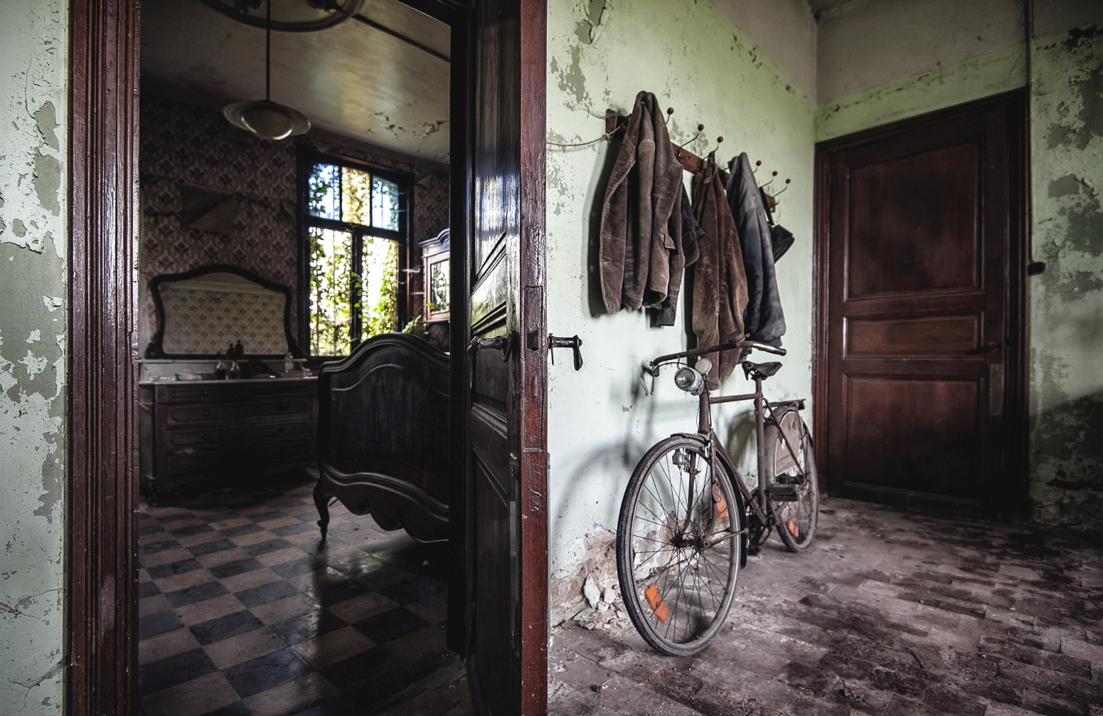xe đạp, phòng, cánh cửa