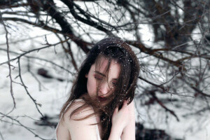 冷, 女孩, 雪, 冬季