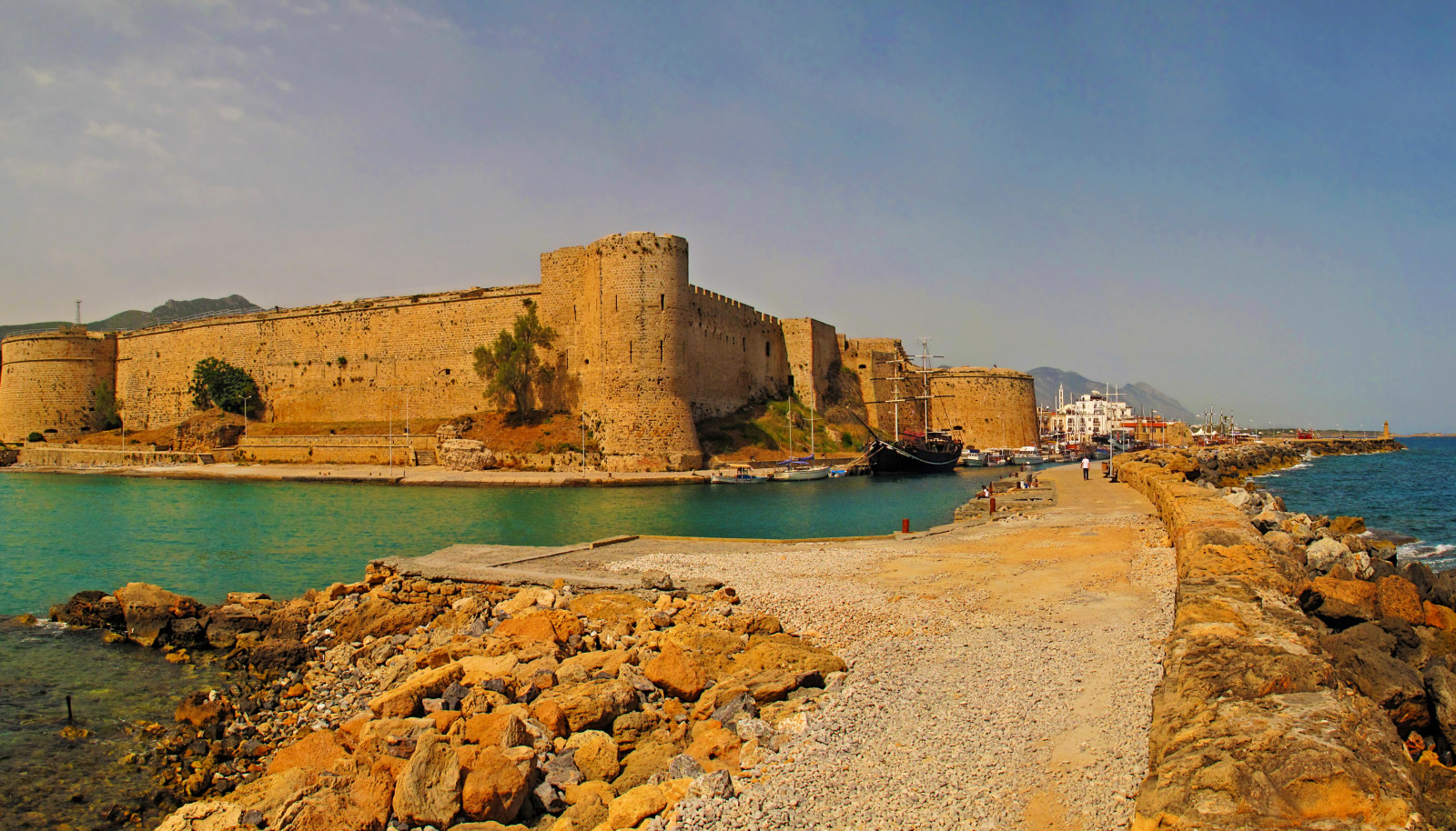 벽, 경치, 돌, 바다, 요새, 연안, 배들, 키프로스