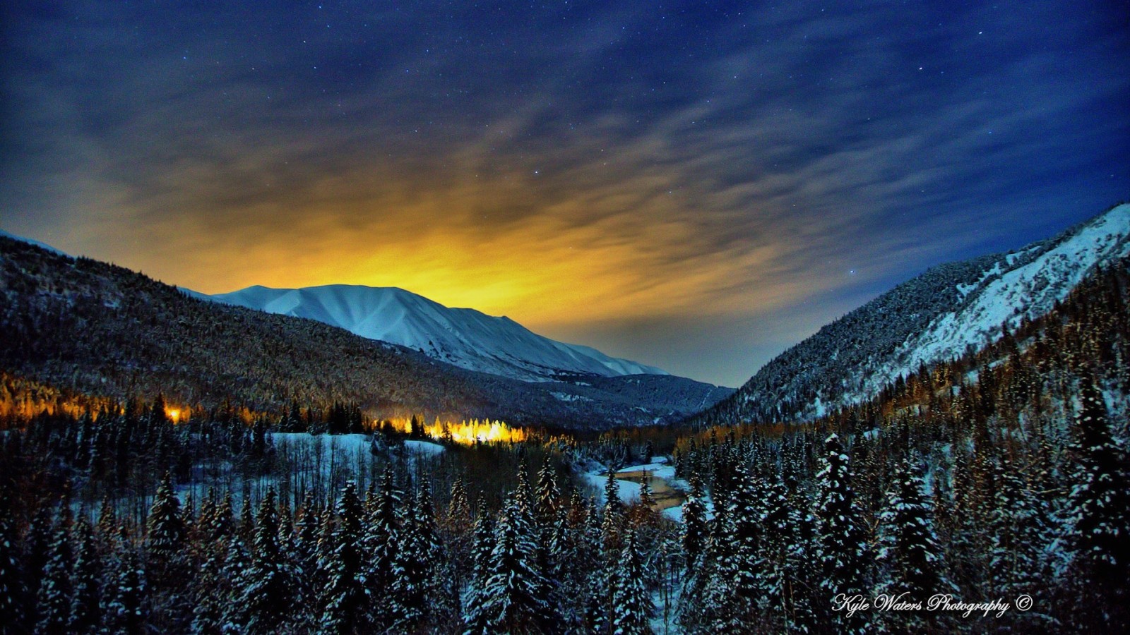 salju, hutan, musim dingin, pemandangan, Kanada, malam, cahaya