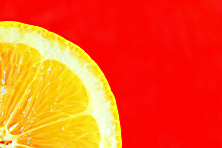 レモン, 大きい, ミニマリズム, 赤い背景, スライス