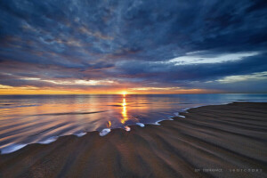 pantai, laut, Australia Selatan, matahari terbenam, malam, matahari