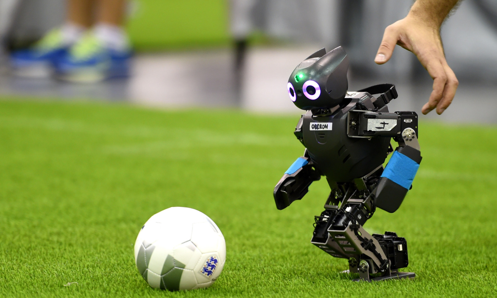 tangan, bola, robot, sepak bola