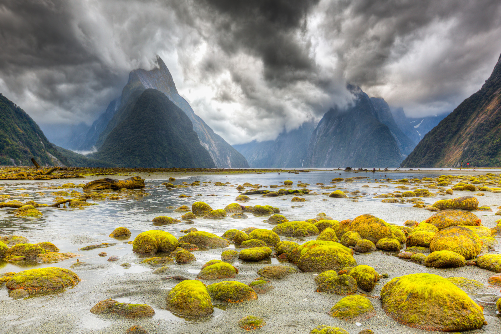 batu, awan, gunung, Selandia Baru, fjord, Milford Sound, Taman Nasional Fiordland, lendir