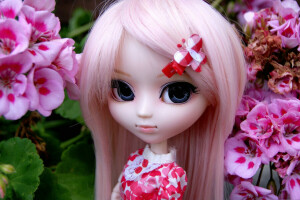 바렛, 인형, 꽃들, 분홍색 머리, 장난감