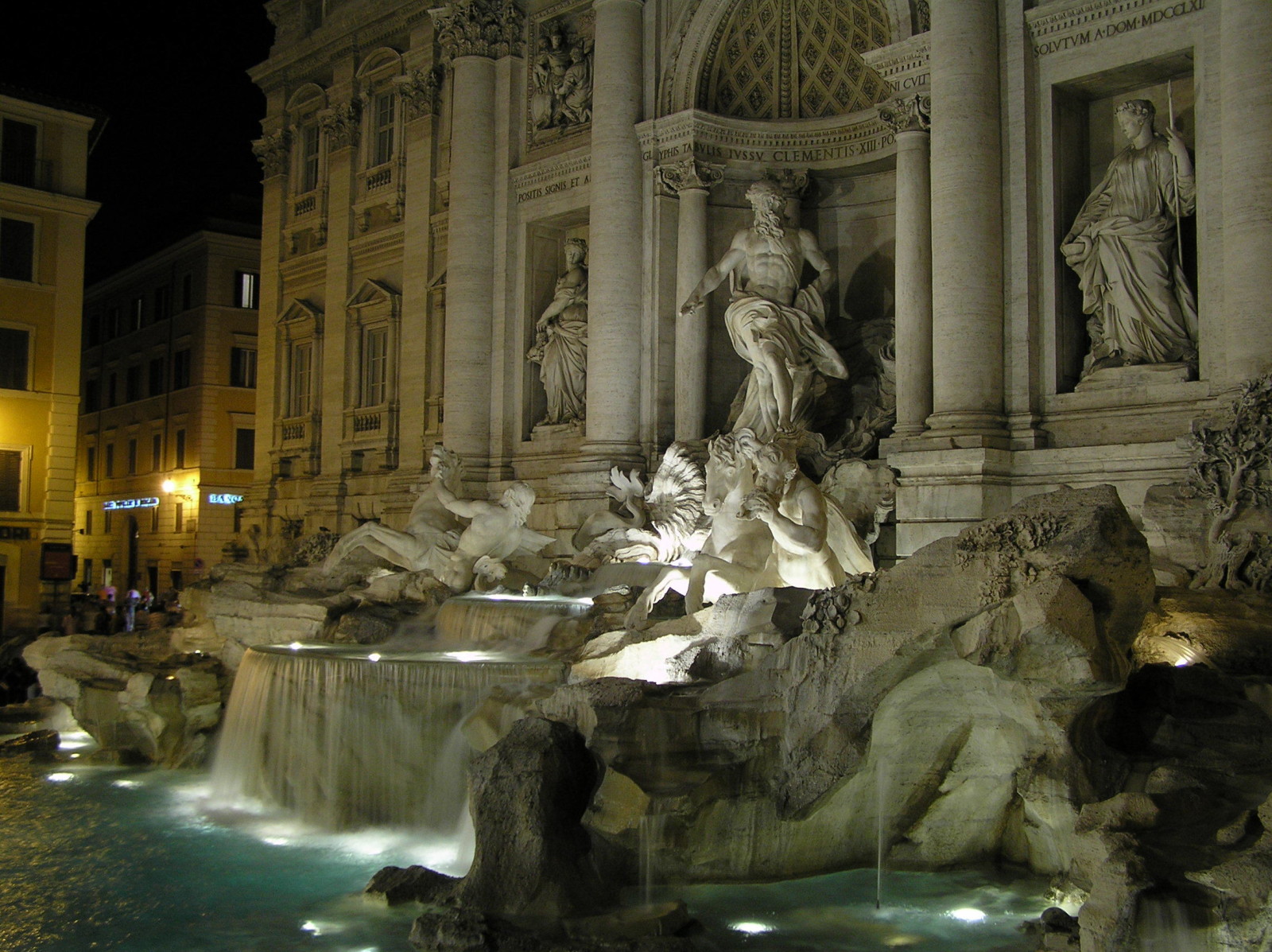 malam, lampu, rumah, air, Italia, Roma, patung, air mancur