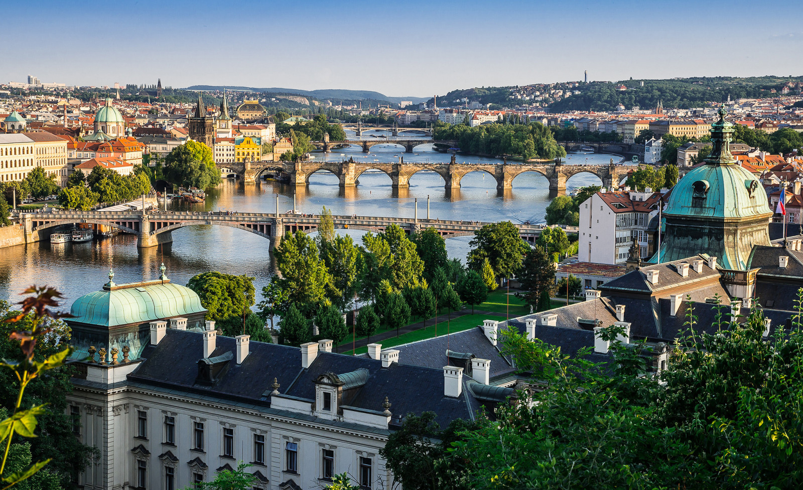 langit, rumah, panorama, jembatan, Praha, Republik Ceko, Sungai Vltava