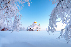 ロシア, 雪, ベロゴルスキー修道院, ウラル, 冬