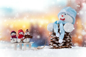 ぶつかる, キャップ, 祝日, 新年, 雪, 雪だるま