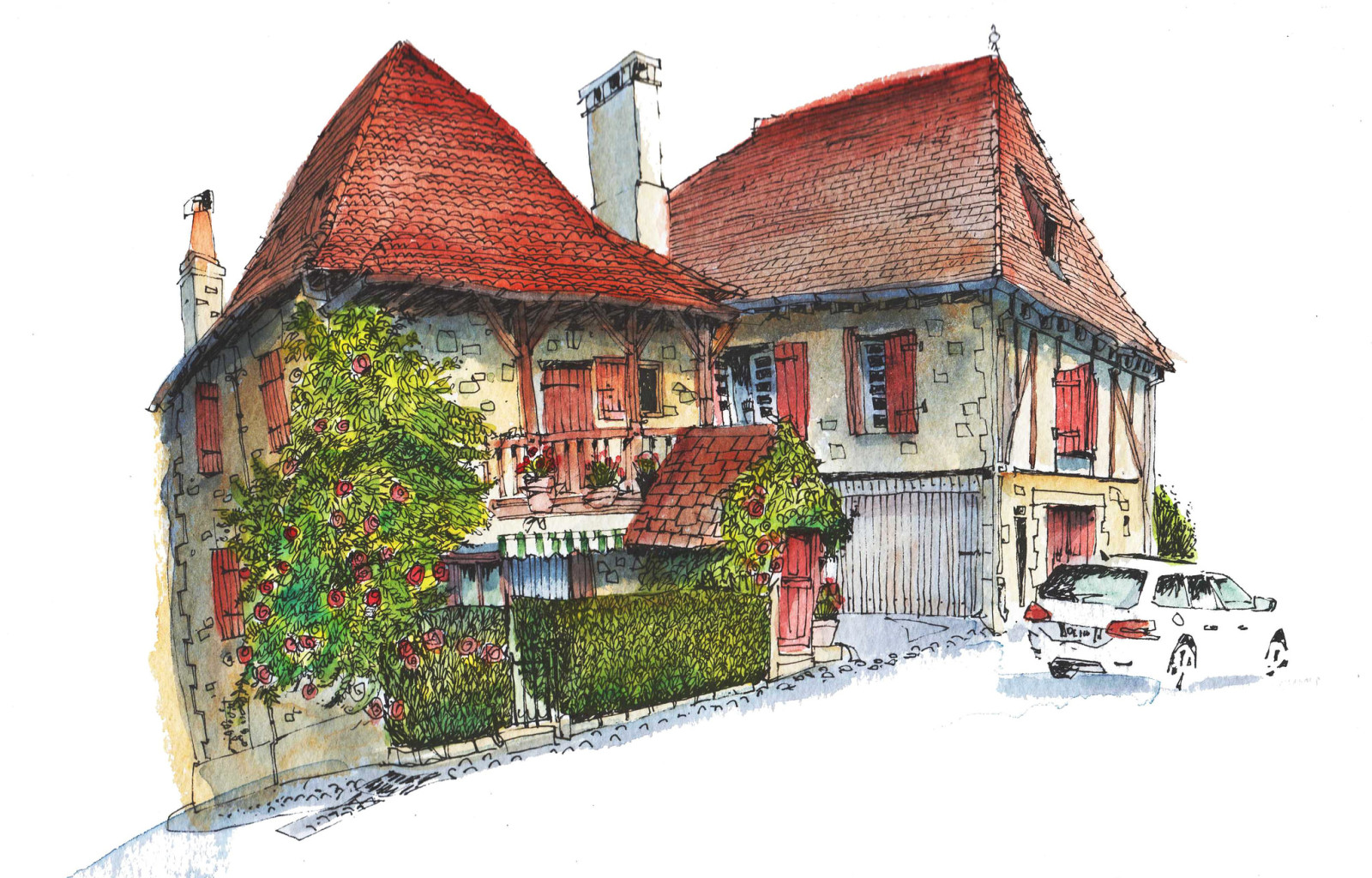 เมือง, บ้าน, รถยนต์, ฝรั่งเศส, รูป, สี, Gagnac-sur-Cere