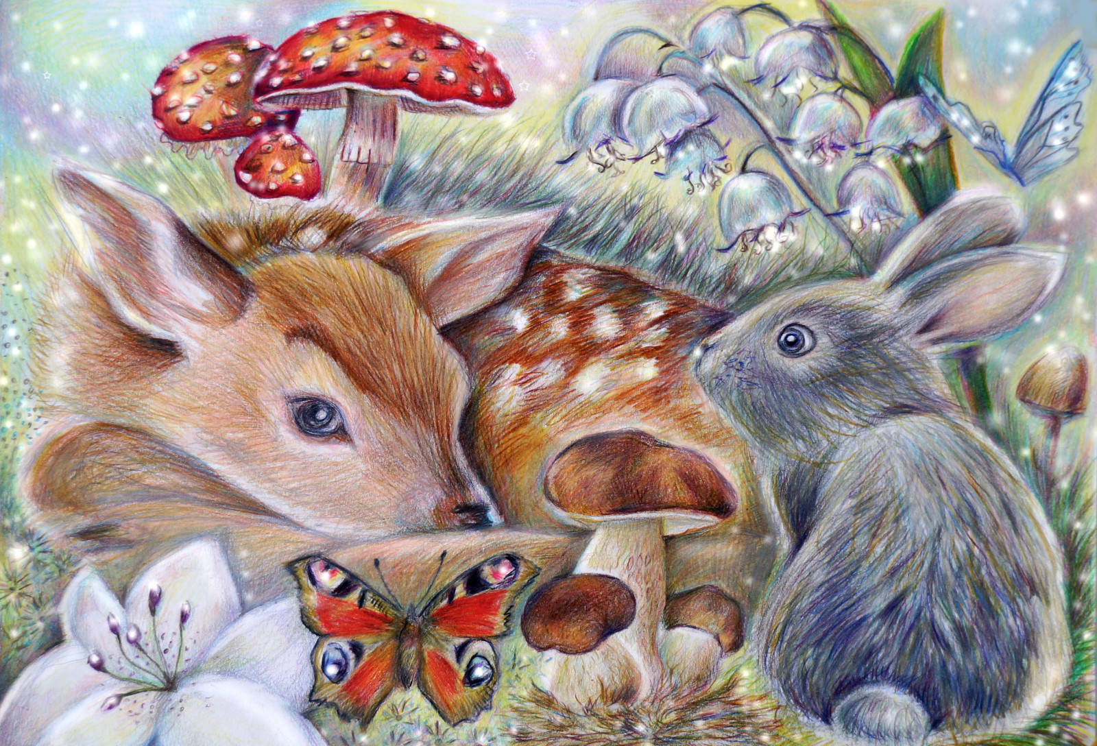 KUPU-KUPU, seni, jamur, kelinci, Bambi, gebukan
