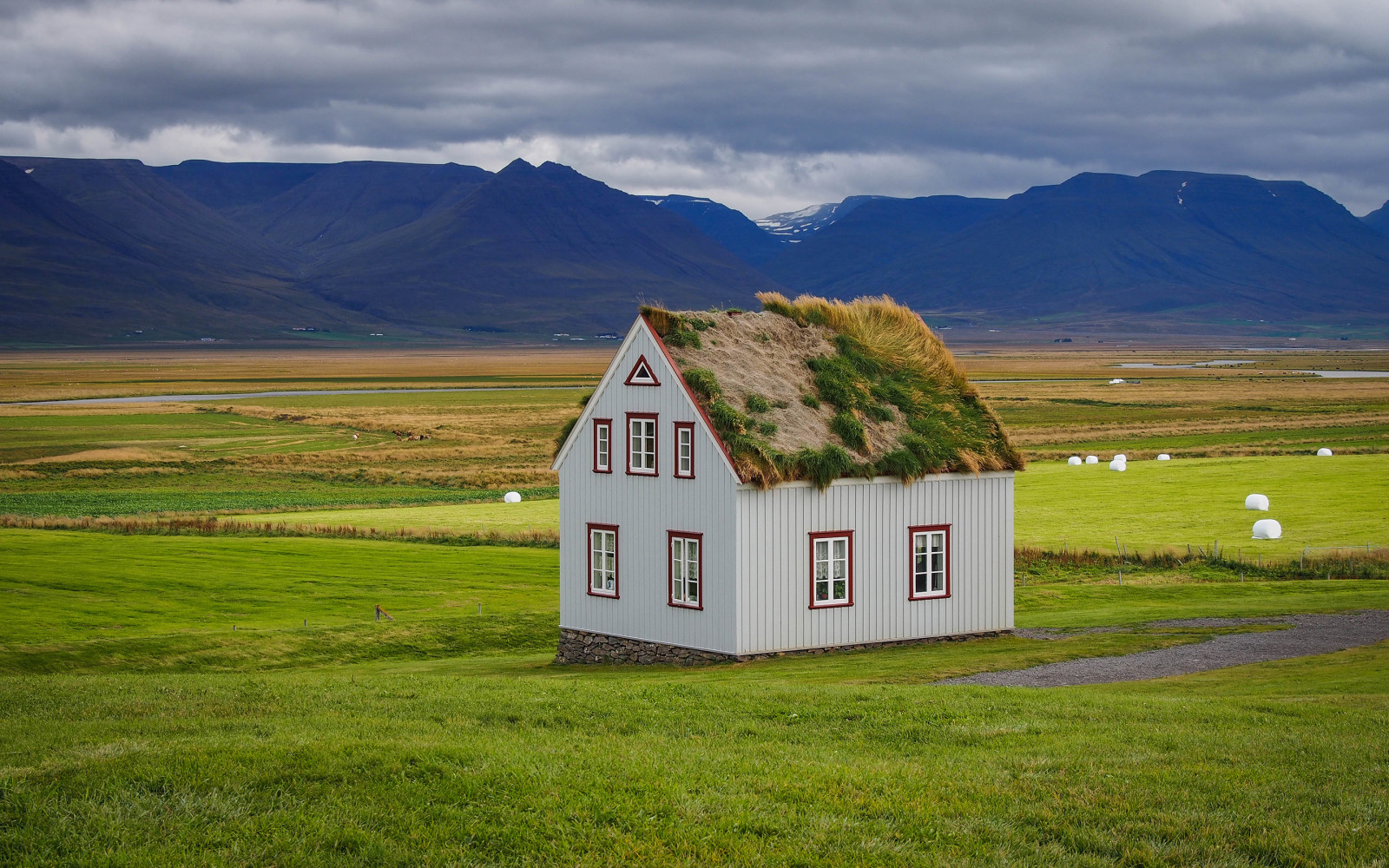 잔디, 자연, 집, 산, 아이슬란드, 지붕, 농가