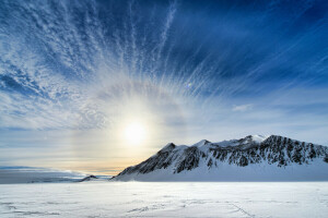 南極大陸, 雲, 山, 雪, 空, 太陽