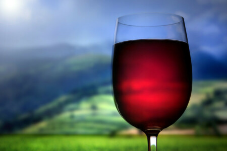ドリンク, ガラス, 丘, 赤, ワイン