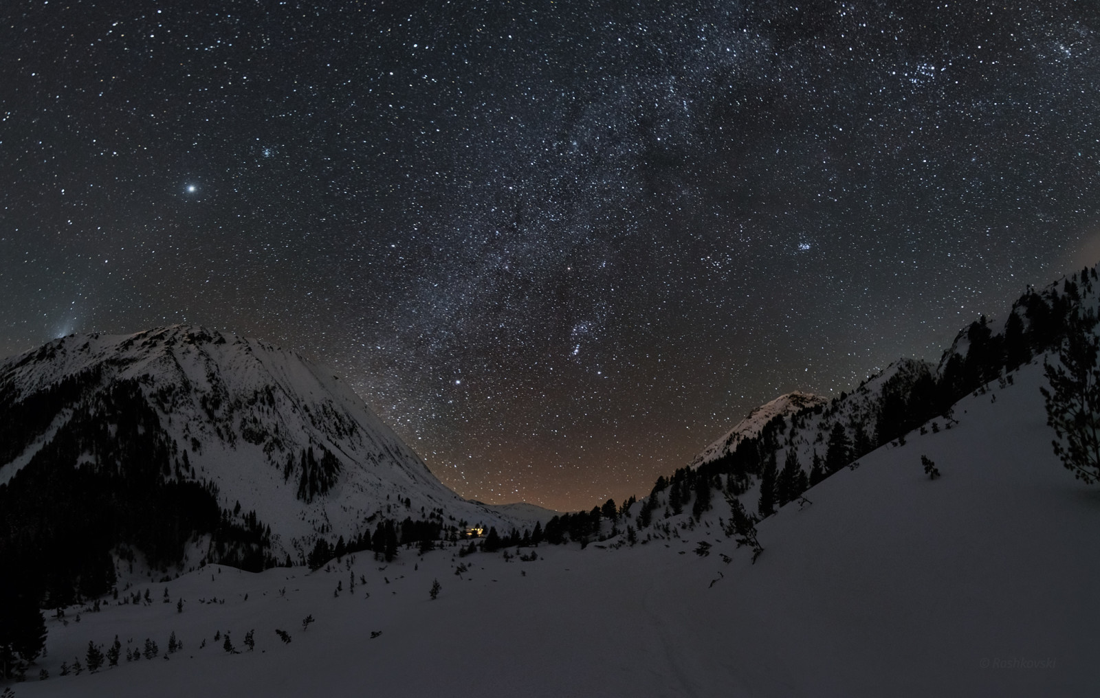 雪, 天空, 冬季, 晚, 山脉, 星星, 银河