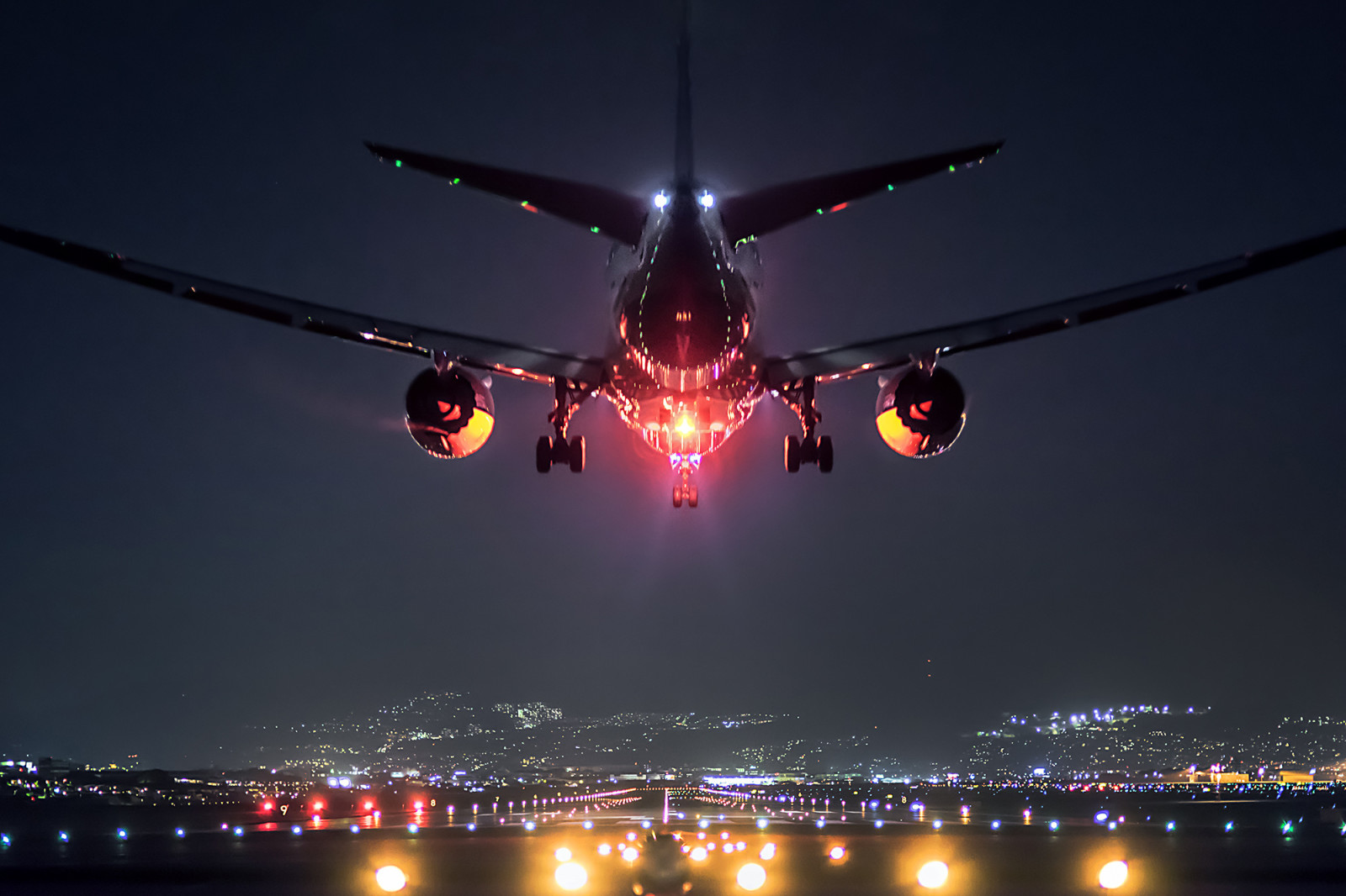 pemandangan, lampu, Jepang, pesawat, Osaka, Bandara, Boeing 787