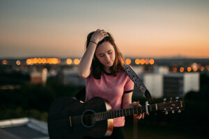 女の子, ギター, 音楽
