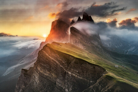 알프스 산맥, 구름, 안개, 빛, 산