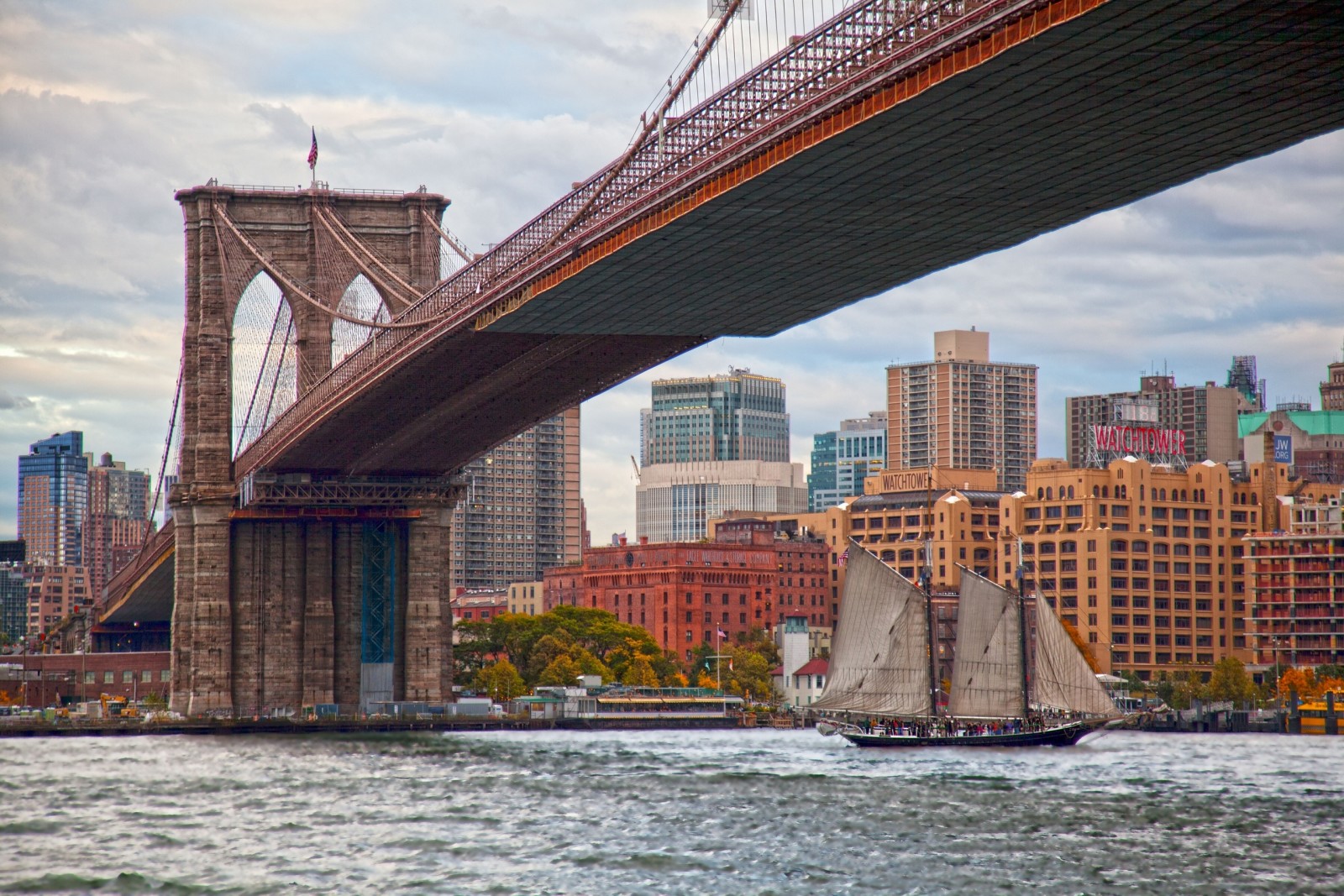 Jembatan, bangunan, perahu layar, New York, Manhattan, Kota New York, Selat, Jembatan Brooklyn