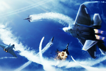 전투, 구름, 파이터, 불, 남코 반다이 게임, 프로젝트 에이스, 폭발, 하늘