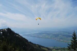 山脉, 全景图, 滑翔伞, 平淡, 河, 瑞士