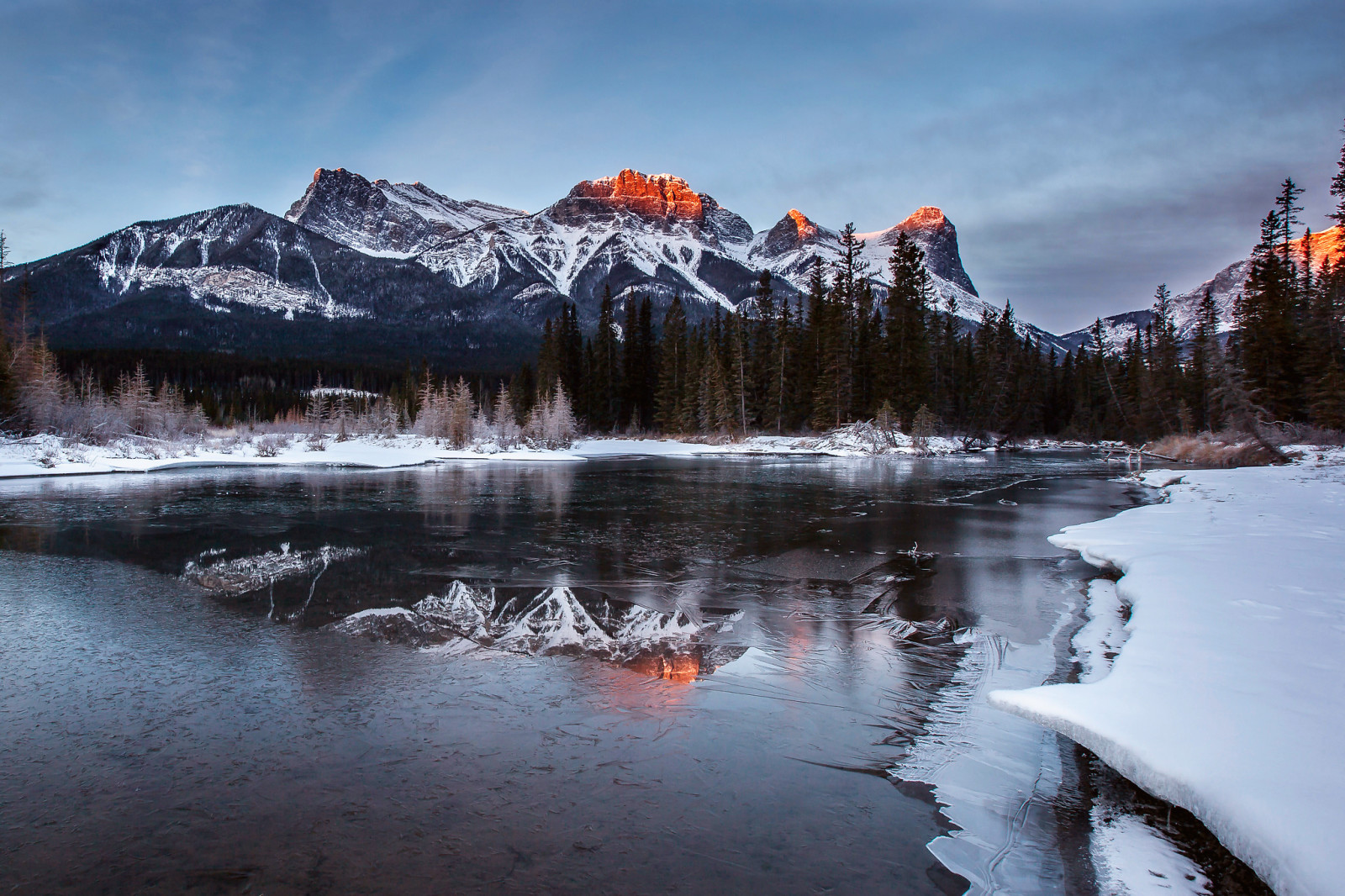 salju, cahaya, sungai, Gunung, Es, musim dingin, Kanada, Albert