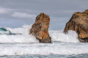 岩, 海, 潮吹き, 石, 嵐, 空, 波